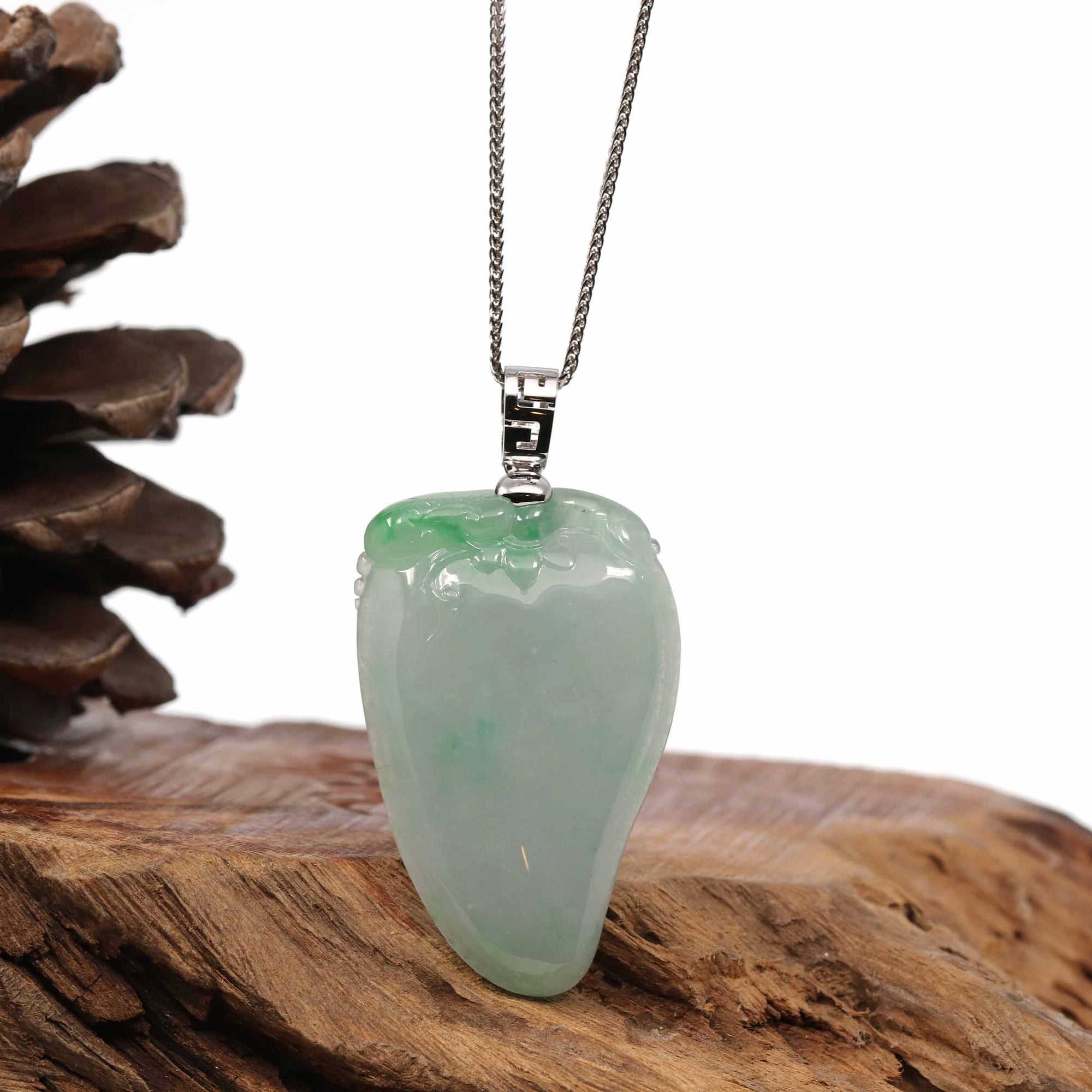 Baikalla Jewelry Jade Pendant Natural Ice Lavender Jadeite Jade Shou Tao ( Longevity Peach ) Necklace With 14k Yellow Gold Bail