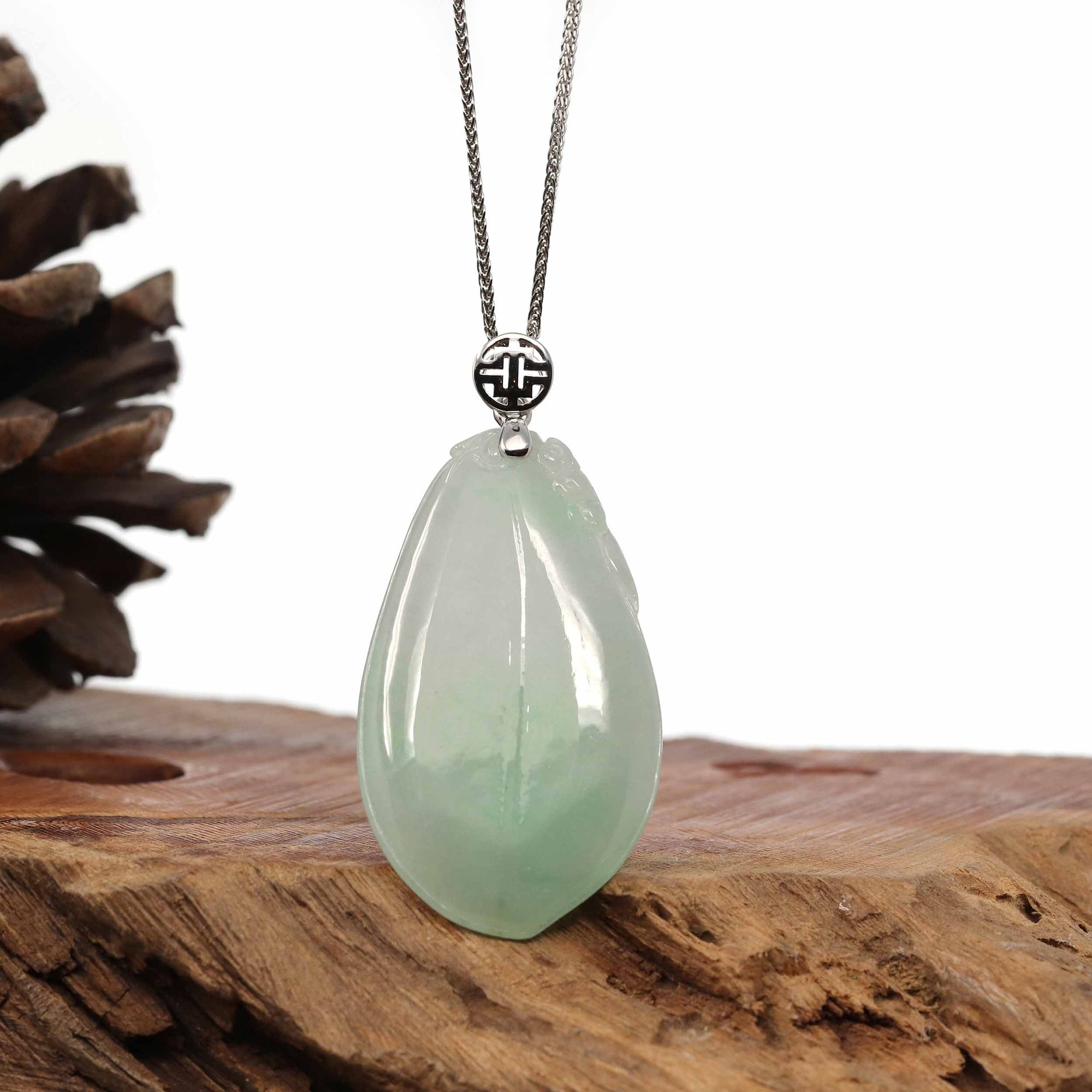 Baikalla Jewelry Jade Pendant Natural Ice Lavender Jadeite Jade Shou Tao ( Longevity Peach ) Necklace With 14k Yellow Gold Bail