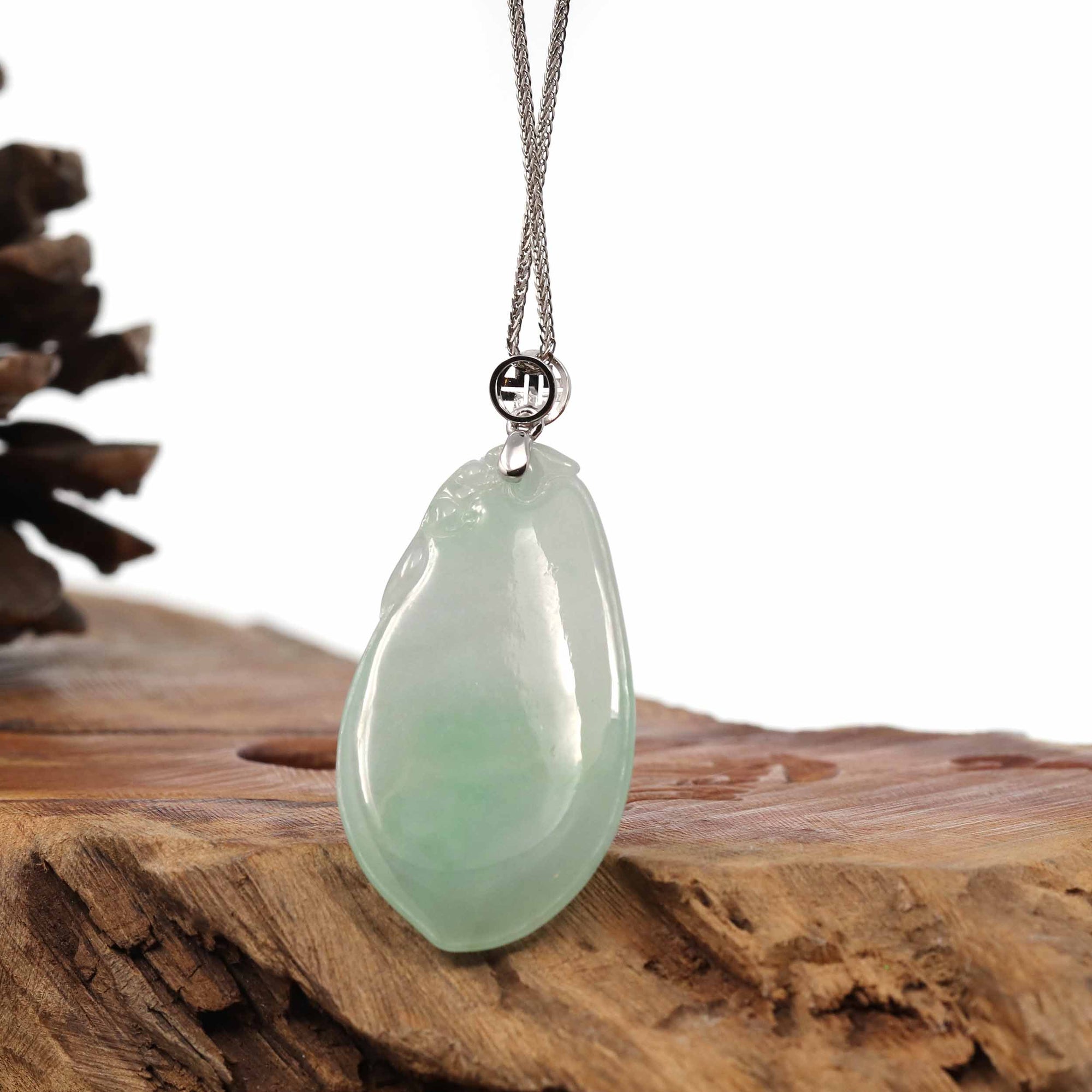 Baikalla Jewelry Jade Pendant Natural Ice Lavender Jadeite Jade Shou Tao ( Longevity Peach ) Necklace With 14k Yellow Gold Bail