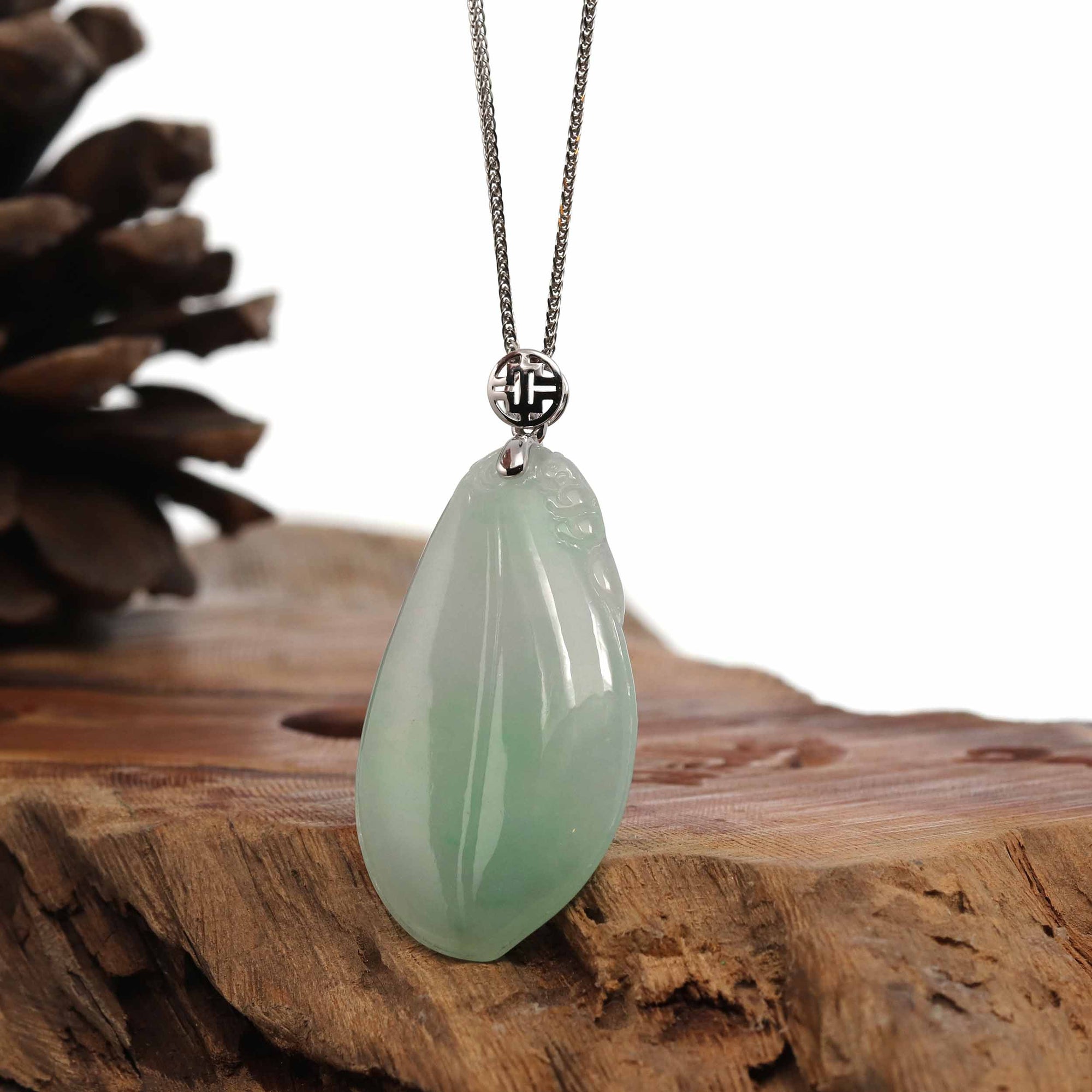 Baikalla Jewelry Jade Pendant Natural Ice Lavender Jadeite Jade Shou Tao ( Longevity Peach ) Necklace With 14k Yellow Gold Bail