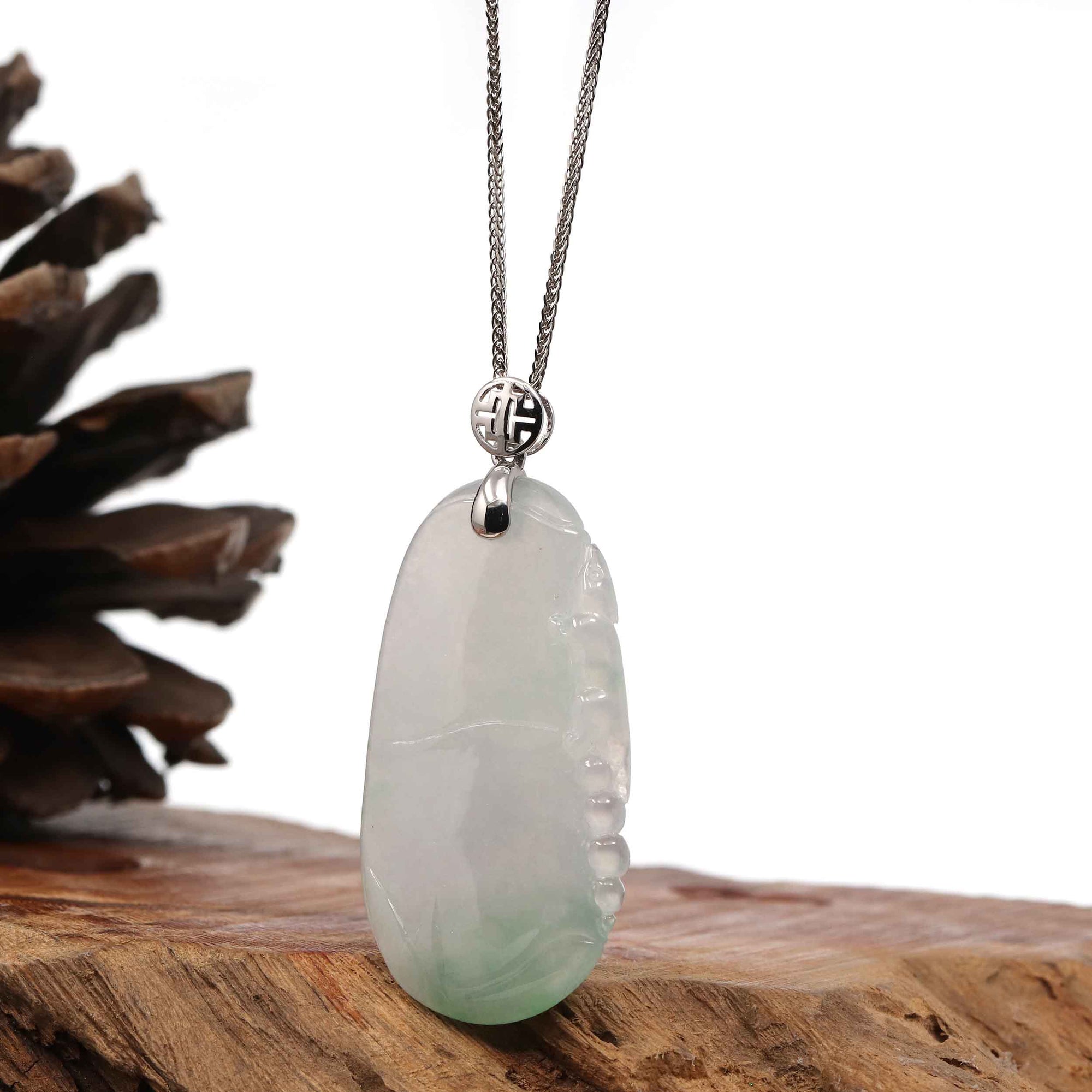 Baikalla Jewelry Jade Pendant Natural Ice Lavender Jadeite Jade Bamboo Necklace With 14k Yellow Gold Bail