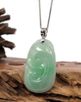 Baikalla Jewelry Jade Pendant Natural Green Jadeite Jade Ru Yi Necklace With 14k White Gold Bail