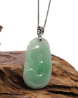 Baikalla Jewelry Jade Pendant Natural Green Jadeite Jade Ru Yi Necklace With 14k White Gold Bail