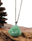 Baikalla Jewelry Jade Buddha Pendant Copy of Copy of Baikalla™ "Laughing Buddha" Genuine Vibrant Green Jadeite Buddha Pendant Necklace With 14k White Gold Bail