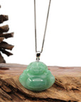 Baikalla Jewelry Jade Buddha Pendant Copy of Copy of Baikalla™ "Laughing Buddha" Genuine Vibrant Green Jadeite Buddha Pendant Necklace With 14k White Gold Bail