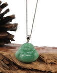 Baikalla Jewelry Jade Buddha Pendant Copy of Baikalla™ "Laughing Buddha" Genuine Vibrant Green Jadeite Buddha Pendant Necklace With 14k White Gold Bail