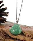 Baikalla Jewelry Jade Buddha Pendant Copy of Baikalla™ "Laughing Buddha" Genuine Vibrant Green Jadeite Buddha Pendant Necklace With 14k White Gold Bail