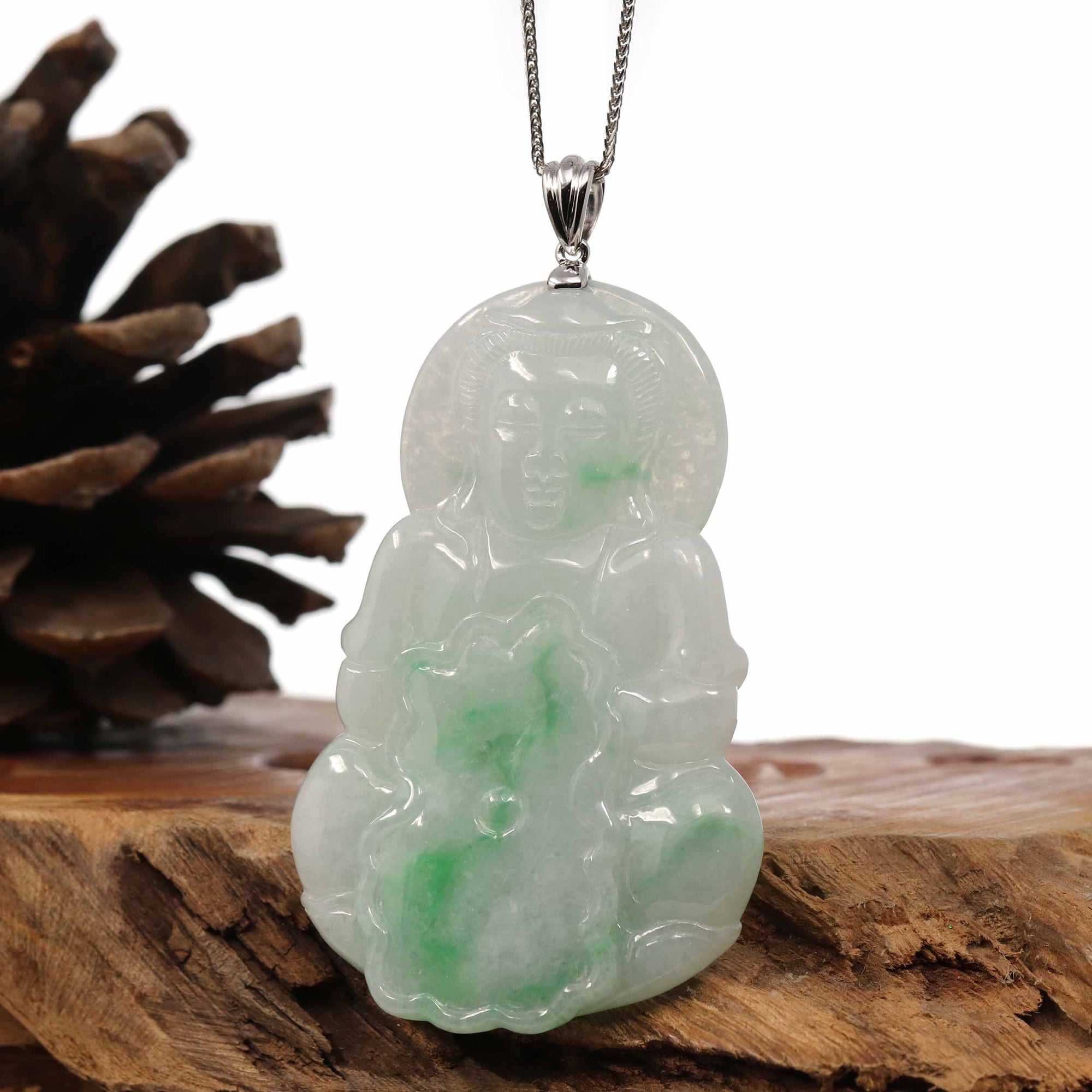 Baikalla Jewelry Jade Guanyin Pendant Necklace Copy of Copy of Baikalla 14k "Goddess of Compassion" Genuine Burmese Jadeite Jade Guanyin Necklace