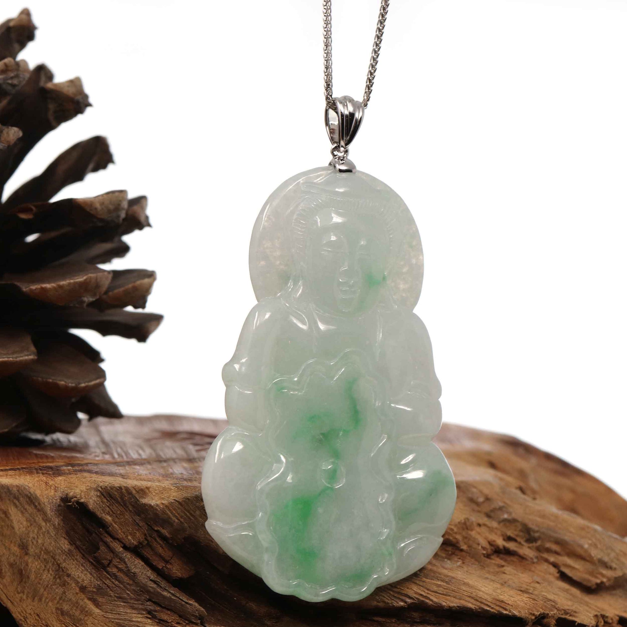 Baikalla Jewelry Jade Guanyin Pendant Necklace Copy of Copy of Baikalla 14k "Goddess of Compassion" Genuine Burmese Jadeite Jade Guanyin Necklace