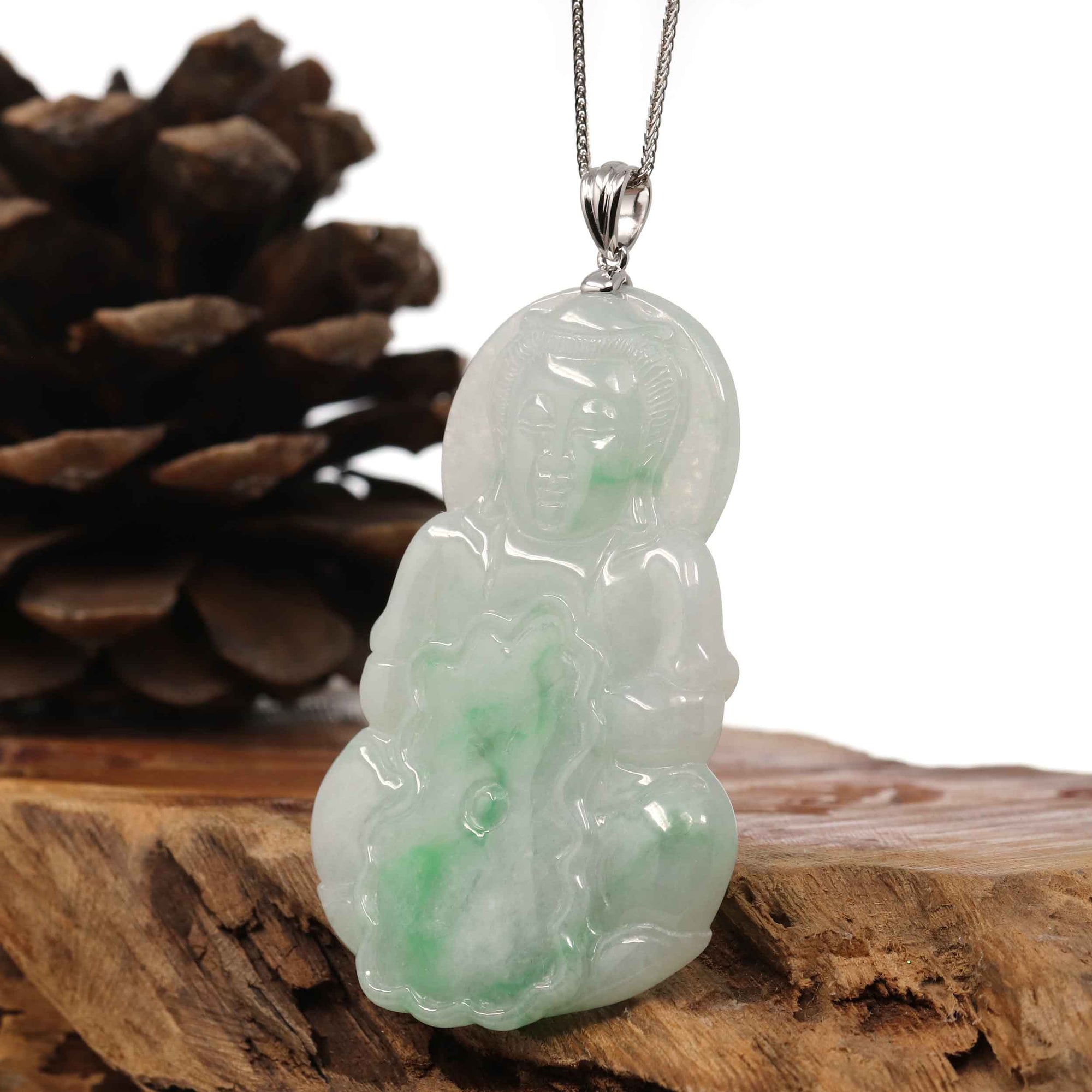 Baikalla Jewelry Jade Guanyin Pendant Necklace Copy of Copy of Baikalla 14k "Goddess of Compassion" Genuine Burmese Jadeite Jade Guanyin Necklace