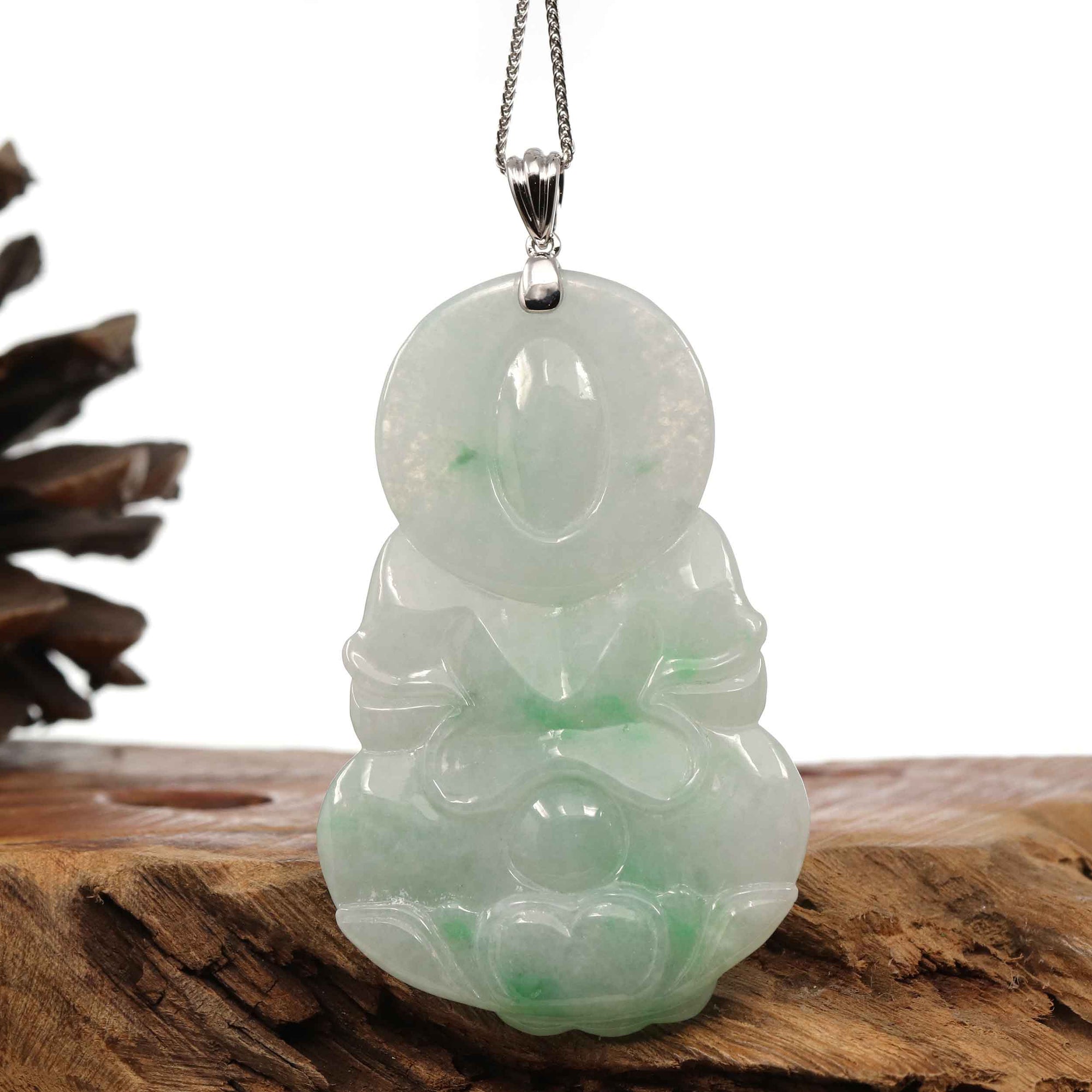 Baikalla Jewelry Jade Guanyin Pendant Necklace Copy of Copy of Baikalla 14k "Goddess of Compassion" Genuine Burmese Jadeite Jade Guanyin Necklace