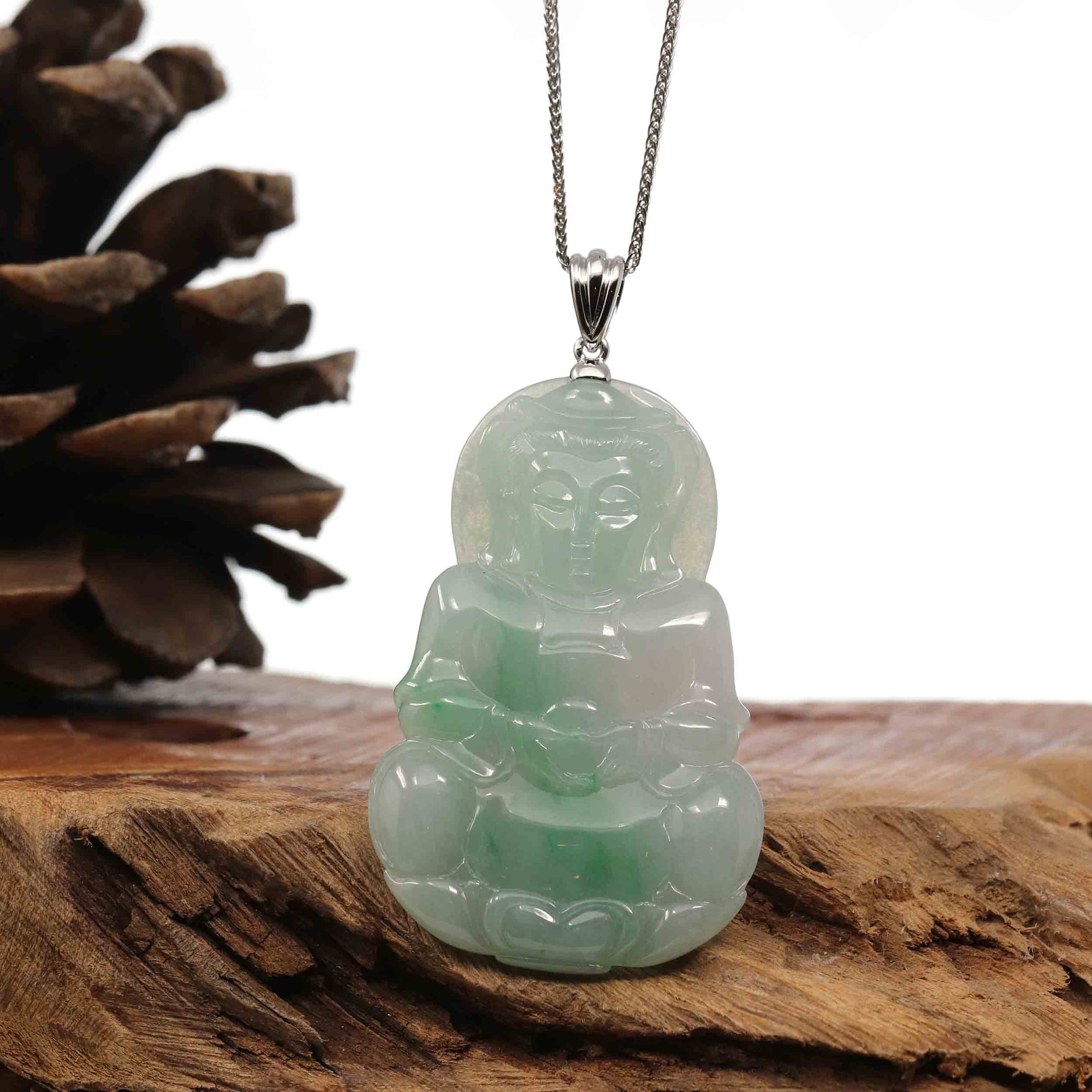 Baikalla Jewelry Jade Guanyin Pendant Necklace Copy of Copy of Copy of Baikalla 14k &quot;Goddess of Compassion&quot; Genuine Burmese Jadeite Jade Guanyin Necklace