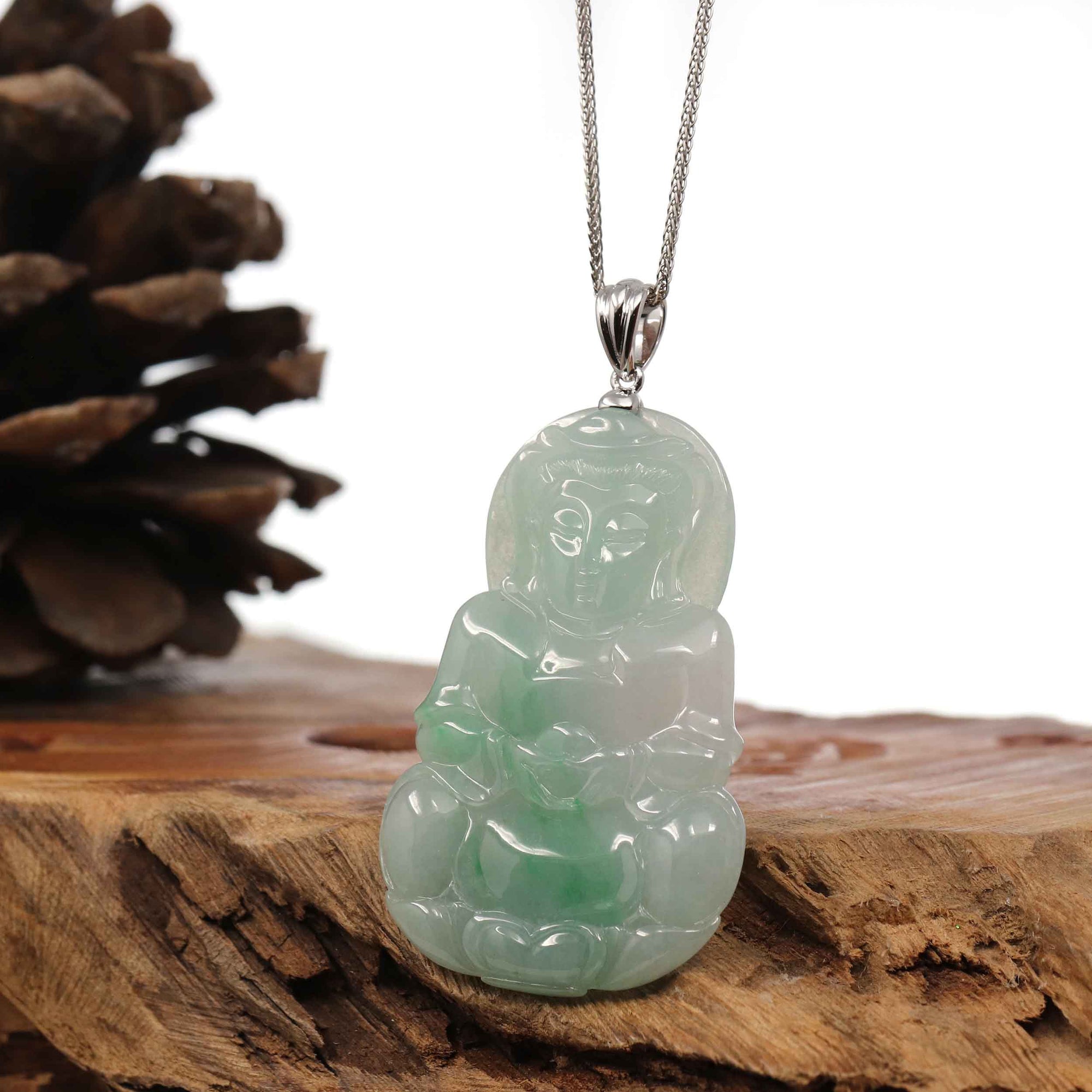 Baikalla Jewelry Jade Guanyin Pendant Necklace Copy of Copy of Copy of Baikalla 14k &quot;Goddess of Compassion&quot; Genuine Burmese Jadeite Jade Guanyin Necklace