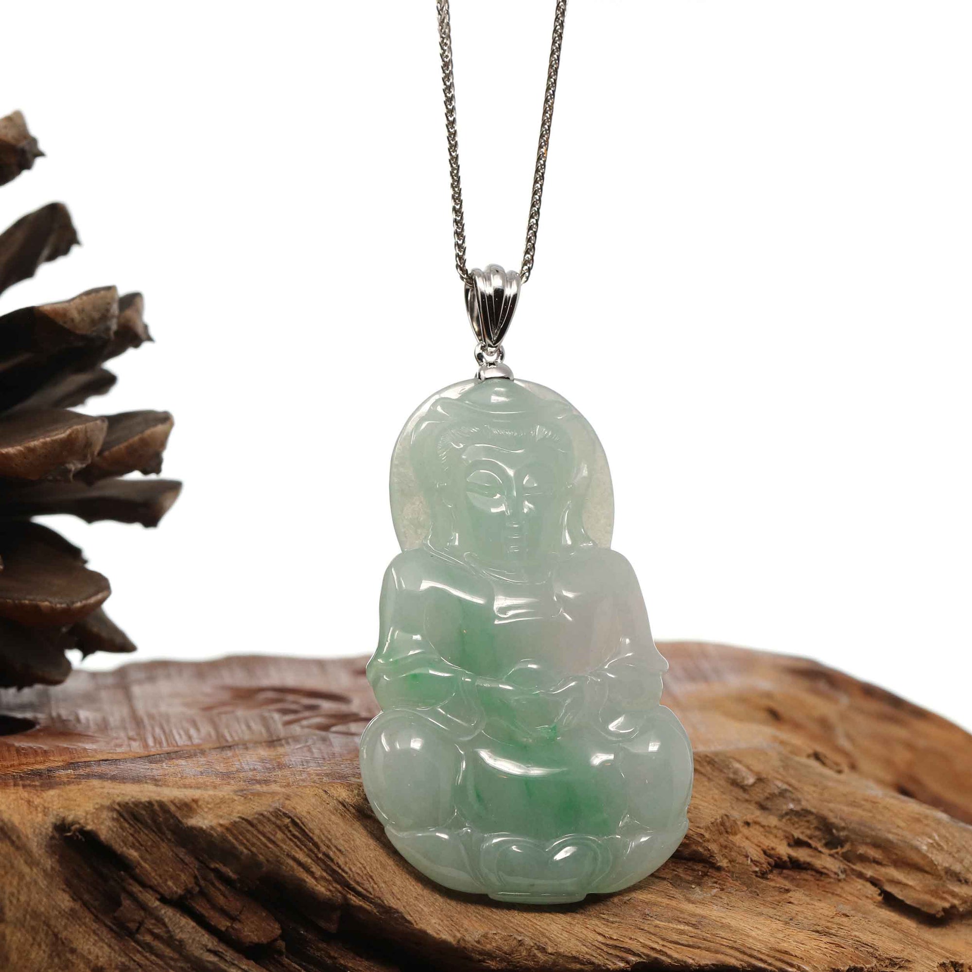 Baikalla Jewelry Jade Guanyin Pendant Necklace Copy of Copy of Copy of Baikalla 14k "Goddess of Compassion" Genuine Burmese Jadeite Jade Guanyin Necklace