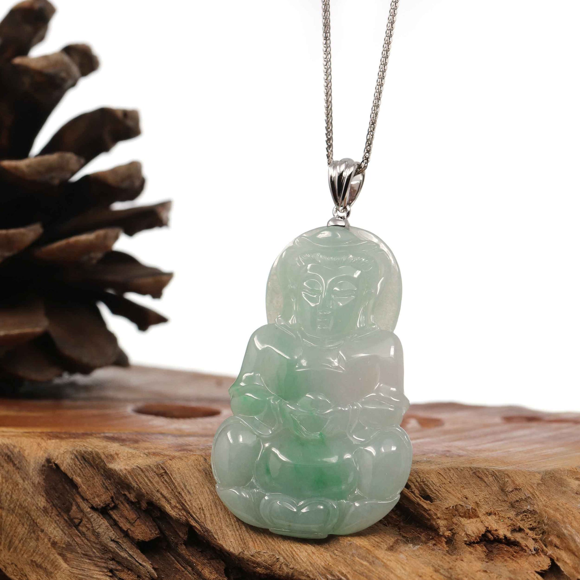 Baikalla Jewelry Jade Guanyin Pendant Necklace Copy of Copy of Copy of Baikalla 14k "Goddess of Compassion" Genuine Burmese Jadeite Jade Guanyin Necklace