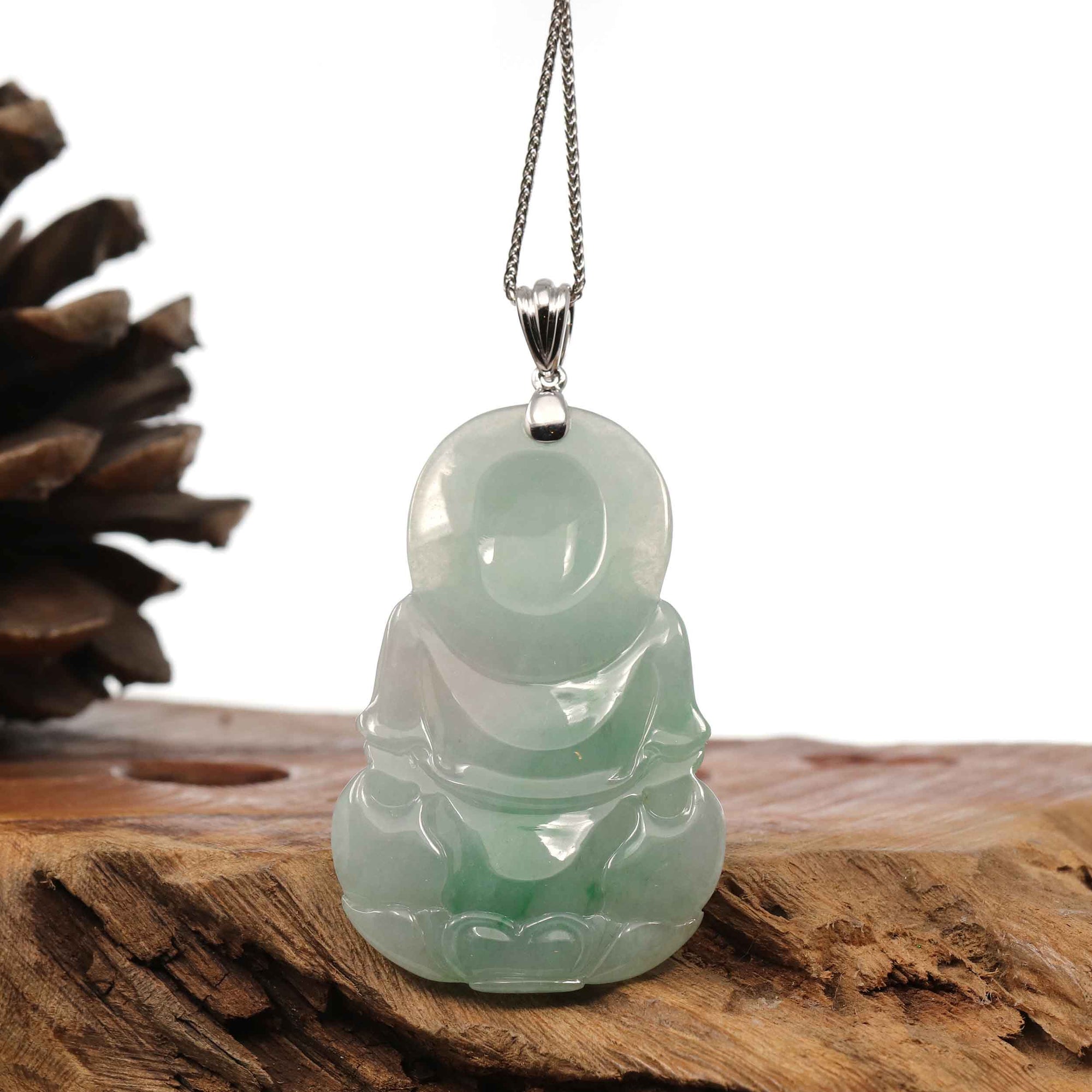 Baikalla Jewelry Jade Guanyin Pendant Necklace Copy of Copy of Copy of Baikalla 14k "Goddess of Compassion" Genuine Burmese Jadeite Jade Guanyin Necklace