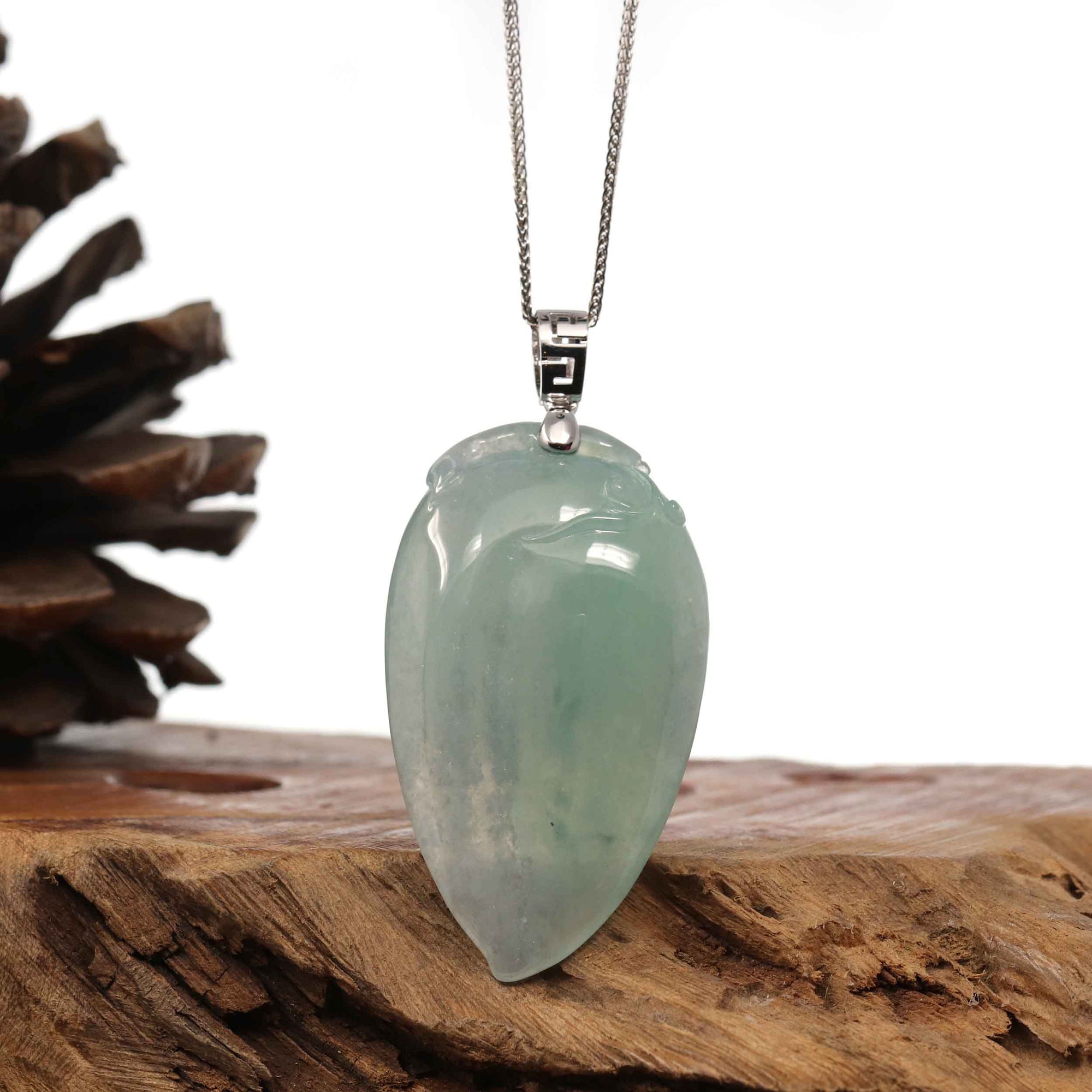 Baikalla Jewelry Jade Pendant Natural Icy Jadeite Jade Shou Tao ( longevity Peach ) Necklace With 14k Yellow Gold Bail