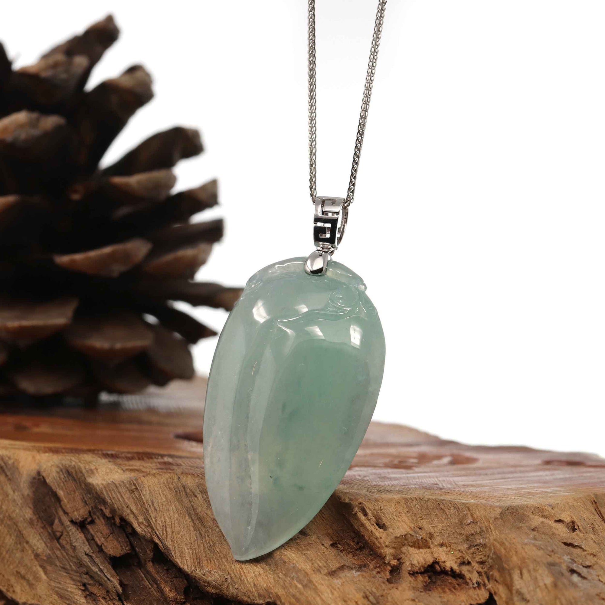 Baikalla Jewelry Jade Pendant Natural Icy Jadeite Jade Shou Tao ( longevity Peach ) Necklace With 14k Yellow Gold Bail