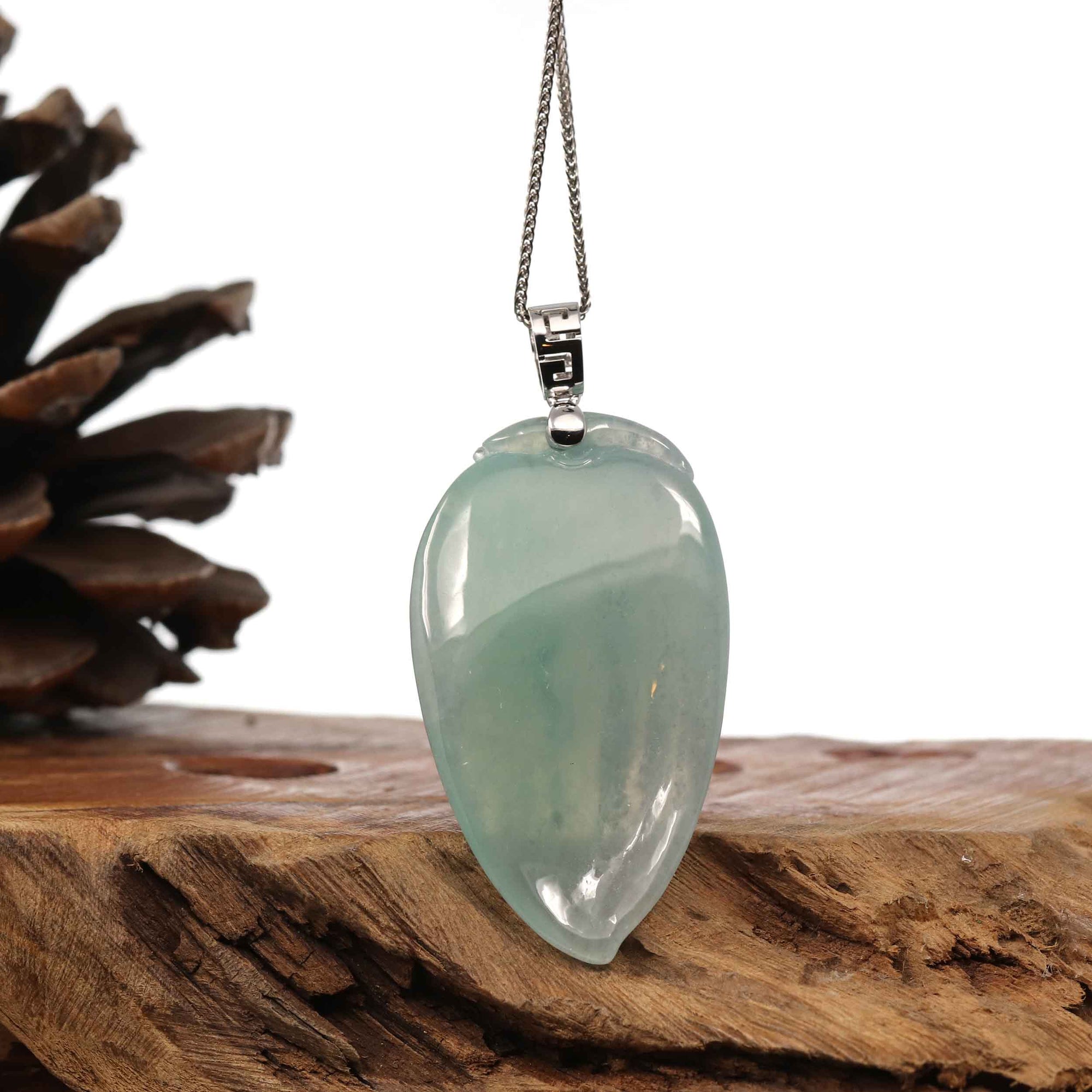 Baikalla Jewelry Jade Pendant Copy of Natural Icy Jadeite Jade Shou Tao ( longevity Peach ) Necklace With 14k Yellow Gold Bail