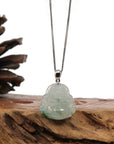 Baikalla Jewelry Jade Buddha Pendant Baikalla™ "Laughing Buddha" Genuine Ice Blue-green Jadeite Buddha Pendant Necklace