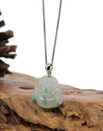 Baikalla Jewelry Jade Buddha Pendant Baikalla™ "Laughing Buddha" Genuine Ice Blue-green Jadeite Buddha Pendant Necklace