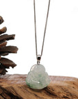 Baikalla Jewelry Jade Buddha Pendant Baikalla™ "Laughing Buddha" Genuine Ice Blue-green Jadeite Buddha Pendant Necklace