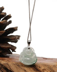 Baikalla Jewelry Jade Buddha Pendant Baikalla™ "Laughing Buddha" Genuine Ice Blue-green Jadeite Buddha Pendant Necklace