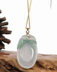 Baikalla Jewelry Jade Pendant Copy of Copy of Baikalla Natural Green Jadeite Jade Shou Tao ( Longevity Peach ) Necklace With 14k Yellow Gold VS1 Diamond Bail