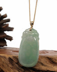 Baikalla Jewelry Jade Pendant Copy of Baikalla Natural Green Jadeite Jade Shou Tao ( Longevity Peach ) Necklace With 14k Yellow Gold VS1 Diamond Bail