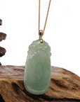 Baikalla Jewelry Jade Pendant Copy of Baikalla Natural Green Jadeite Jade Shou Tao ( Longevity Peach ) Necklace With 14k Yellow Gold VS1 Diamond Bail