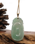 Baikalla Jewelry Jade Pendant Copy of Baikalla Natural Green Jadeite Jade Shou Tao ( Longevity Peach ) Necklace With 14k Yellow Gold VS1 Diamond Bail