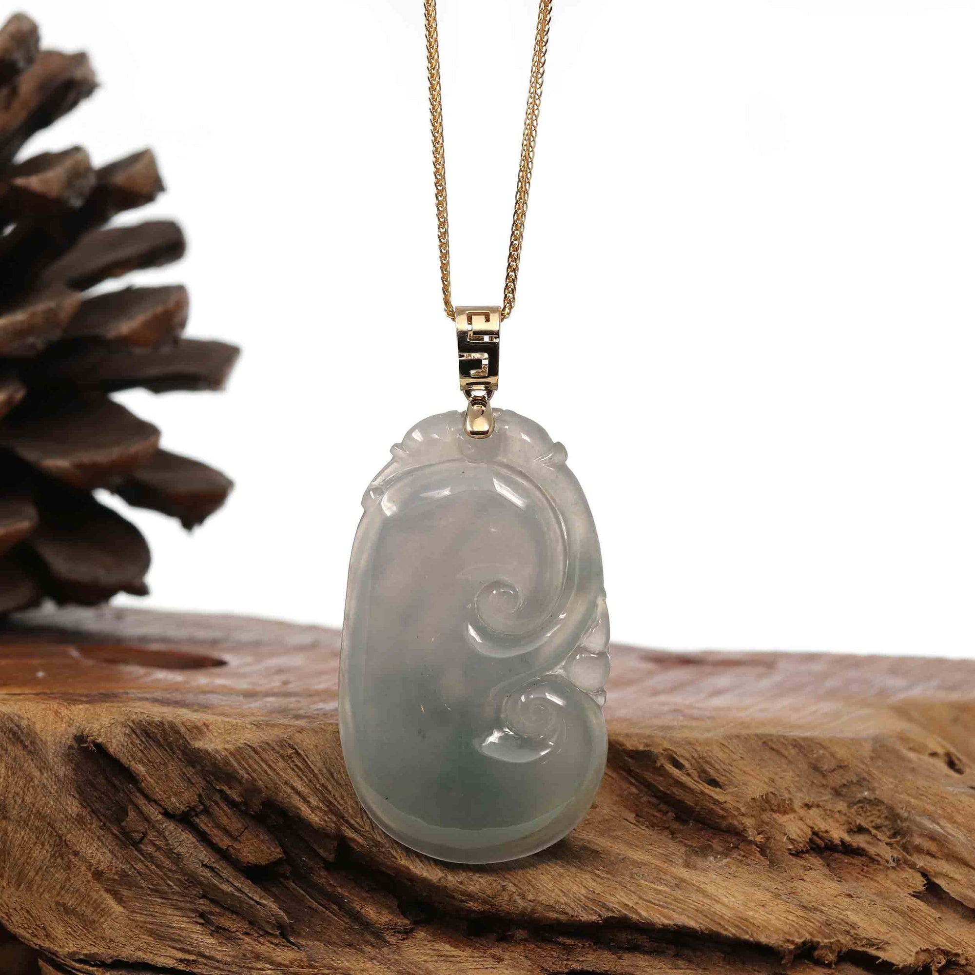 Baikalla Jewelry Jade Pendant Copy of Copy of 14k Yellow Gold Genuine Burmese Light Lavender Jadeite Happiness and Safety (Fu & Pingan) Pendant Necklace