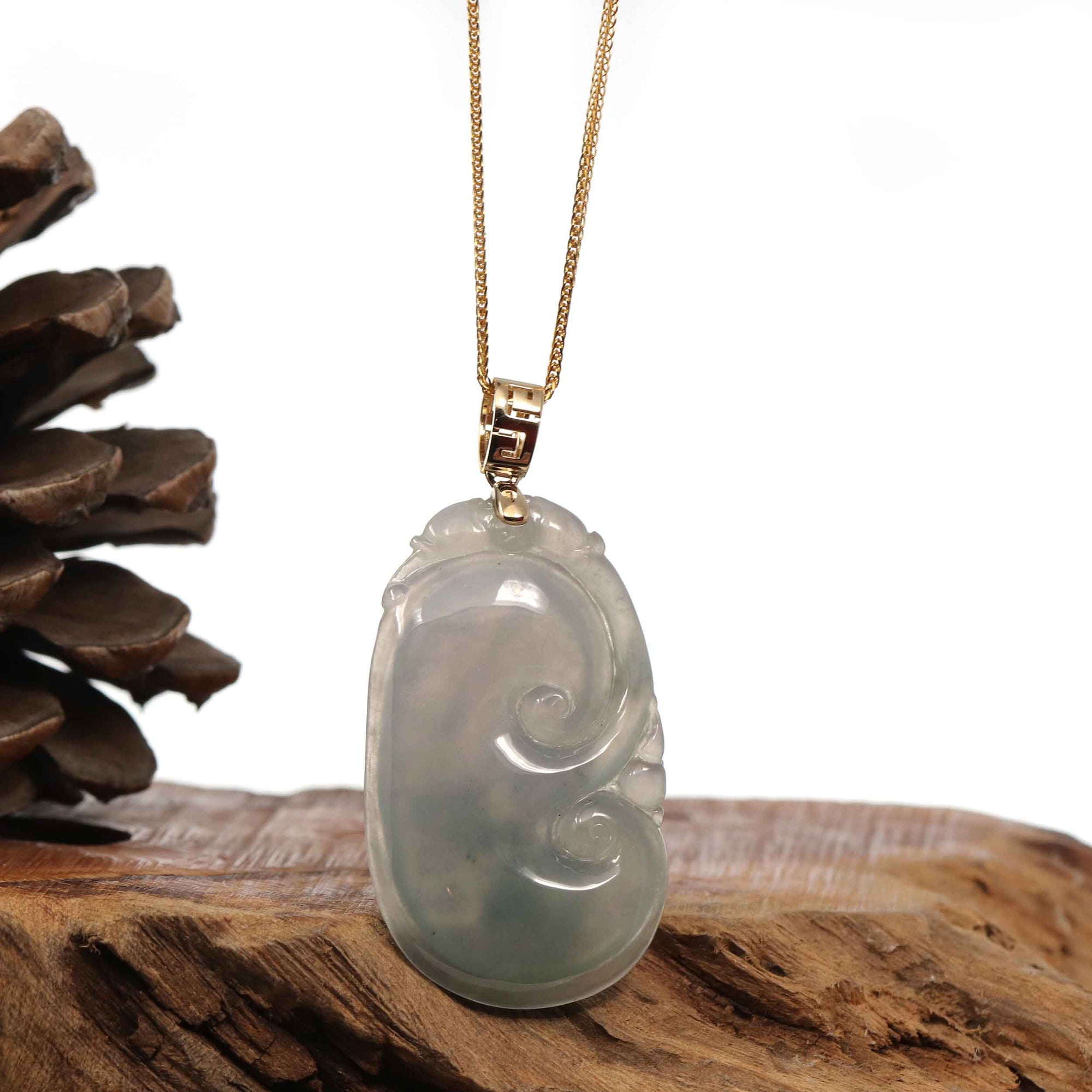 Baikalla Jewelry Jade Pendant Copy of Copy of 14k Yellow Gold Genuine Burmese Light Lavender Jadeite Happiness and Safety (Fu & Pingan) Pendant Necklace