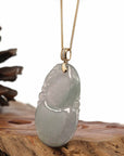 Baikalla Jewelry Jade Pendant 14K Yellow Gold Jadeite Jade Good Luck Hulu Bottle Gourd Necklace With Diamonds