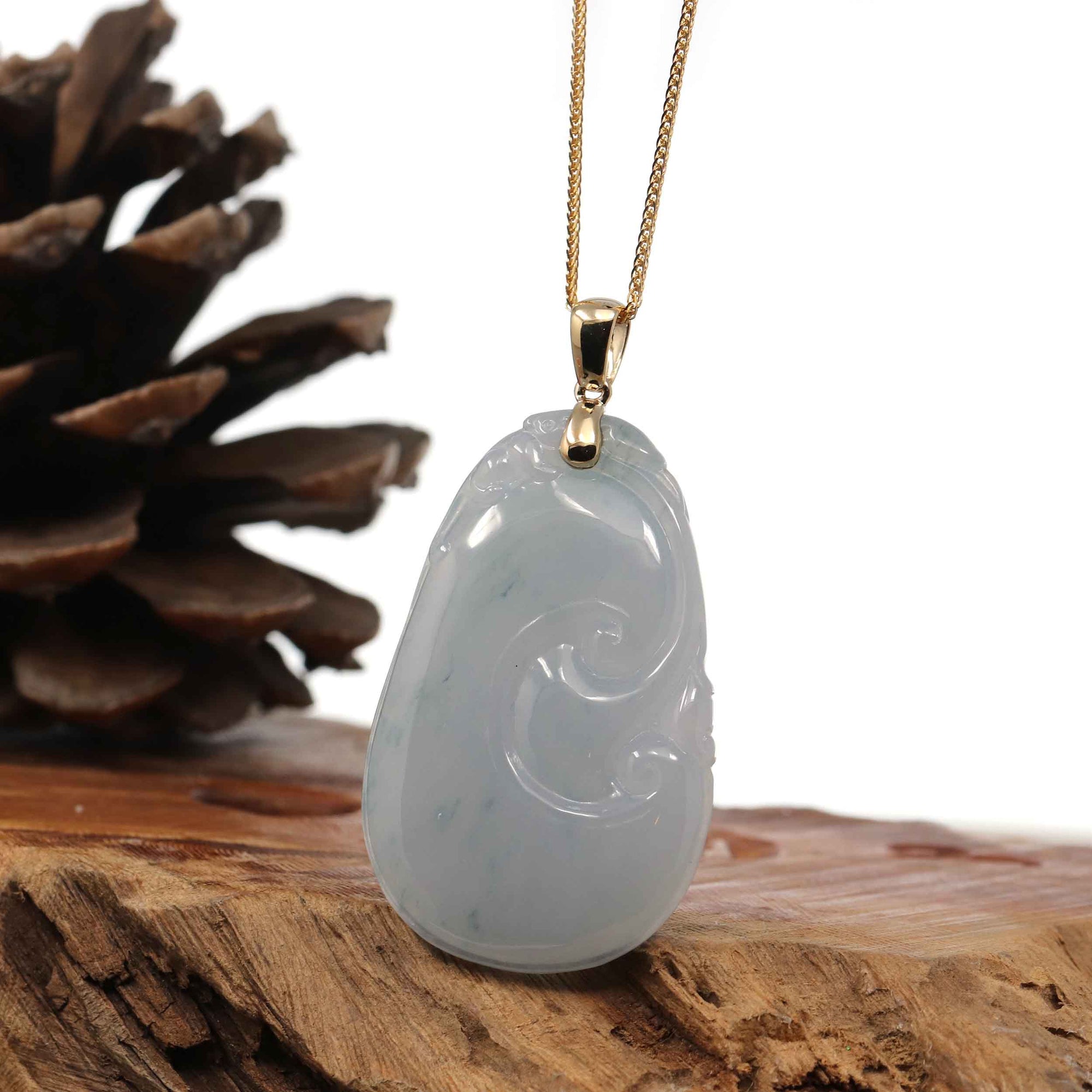 Baikalla Jewelry Jade Pendant Copy of Copy of Copy of Copy of 14k Yellow Gold Genuine Burmese Light Lavender Jadeite Happiness and Safety (Fu & Pingan) Pendant Necklace