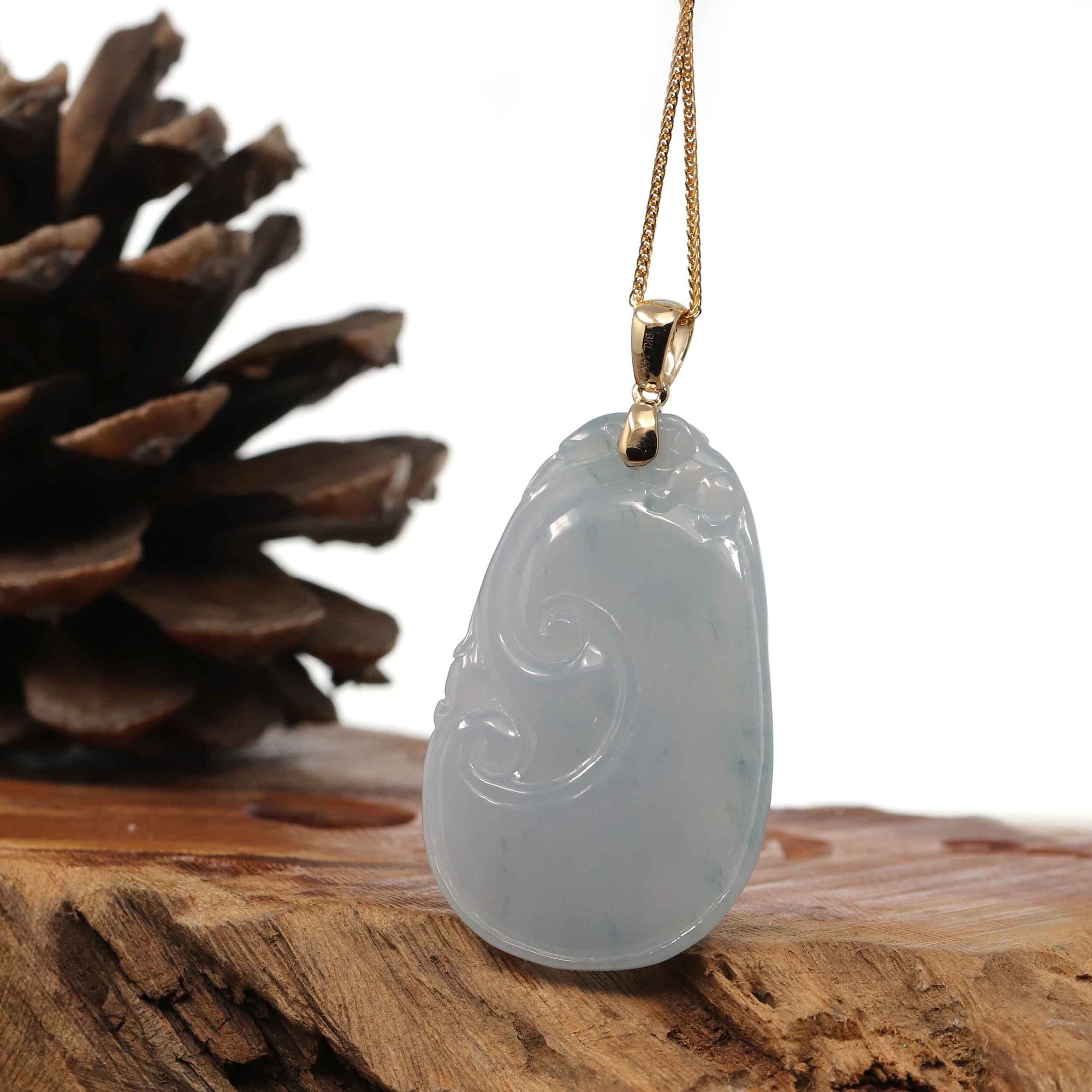 Baikalla Jewelry Jade Pendant Copy of Copy of Copy of Copy of 14k Yellow Gold Genuine Burmese Light Lavender Jadeite Happiness and Safety (Fu &amp; Pingan) Pendant Necklace