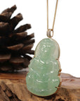 Baikalla Jewelry Jade Guanyin Pendant Necklace Copy of "Goddess of Compassion" 14k Yellow Gold Genuine Burmese Jadeite Jade Guanyin Necklace With Good Luck Design