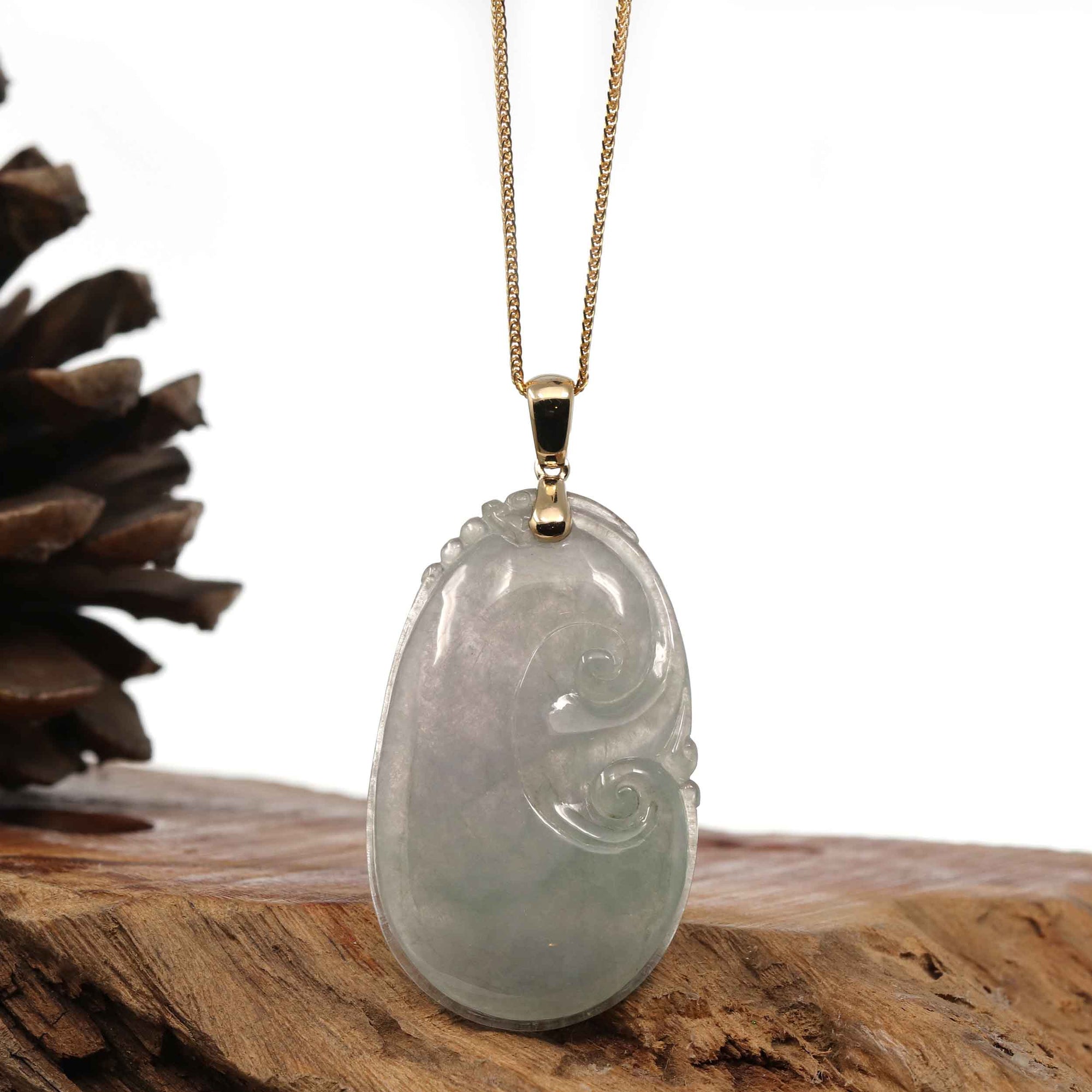 Baikalla Jewelry Jade Pendant Copy of 14k Yellow Gold Genuine Burmese Light Lavender Jadeite Happiness and Safety (Fu & Pingan) Pendant Necklace