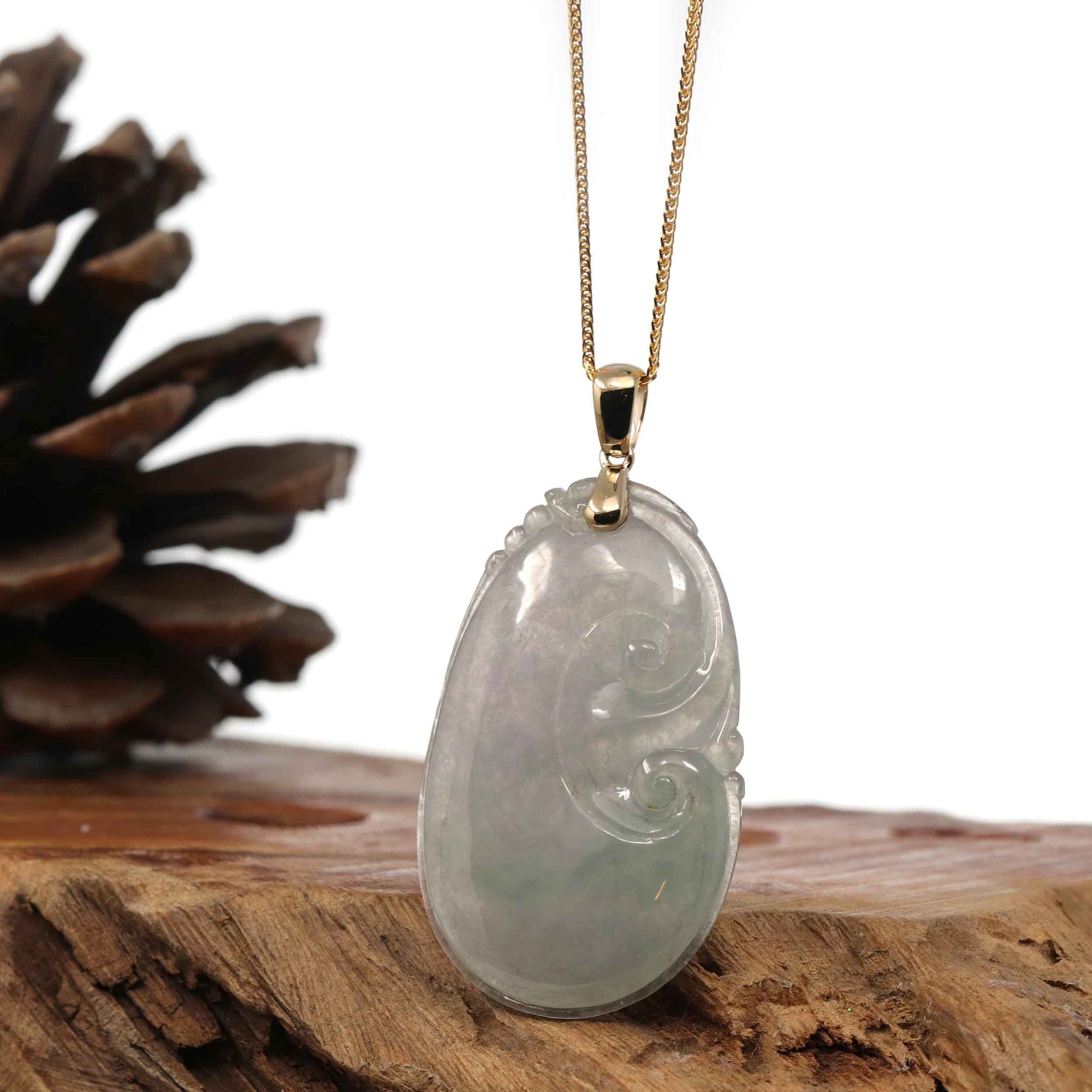 Baikalla Jewelry Jade Pendant Copy of 14k Yellow Gold Genuine Burmese Light Lavender Jadeite Happiness and Safety (Fu &amp; Pingan) Pendant Necklace