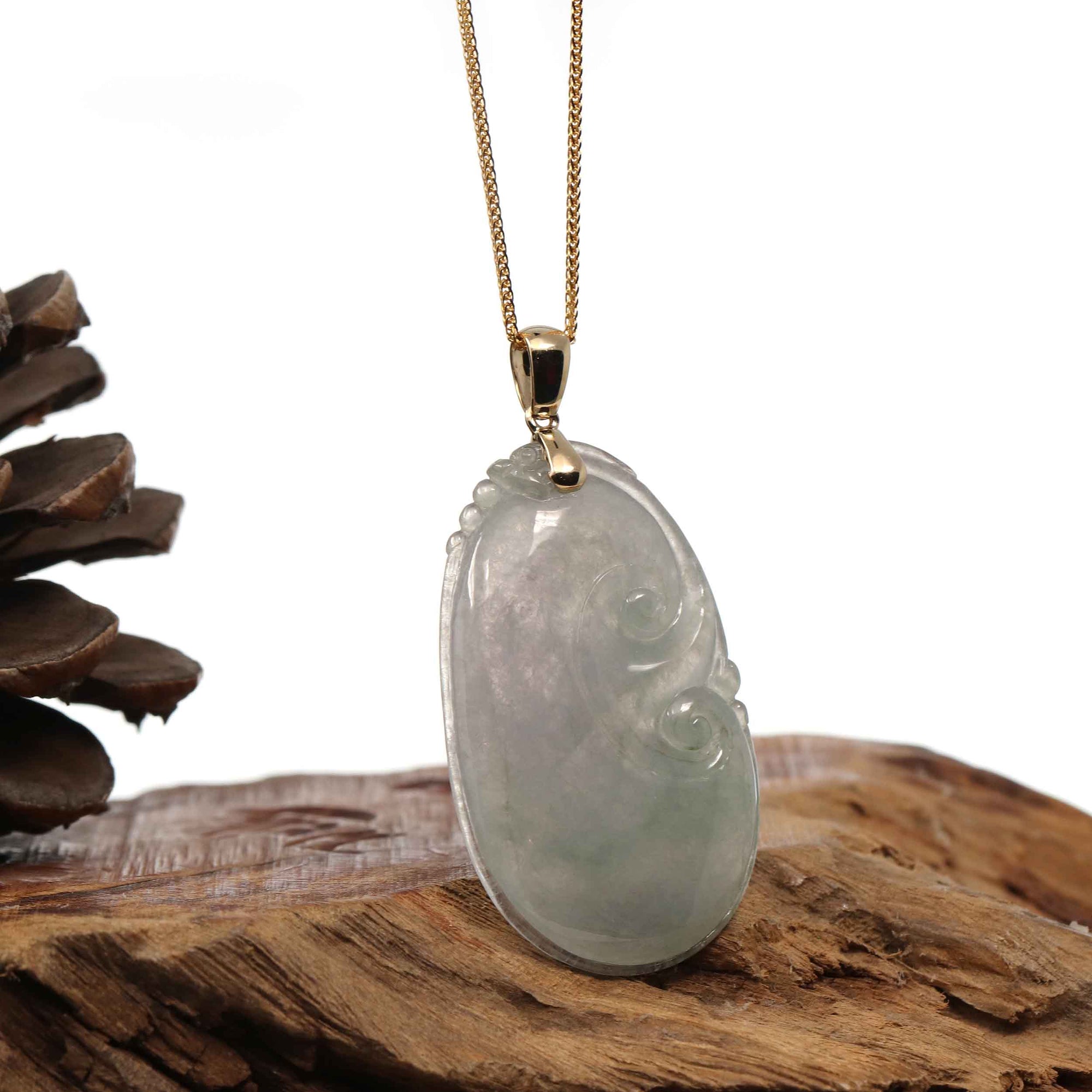 Baikalla Jewelry Jade Pendant Copy of 14k Yellow Gold Genuine Burmese Light Lavender Jadeite Happiness and Safety (Fu & Pingan) Pendant Necklace