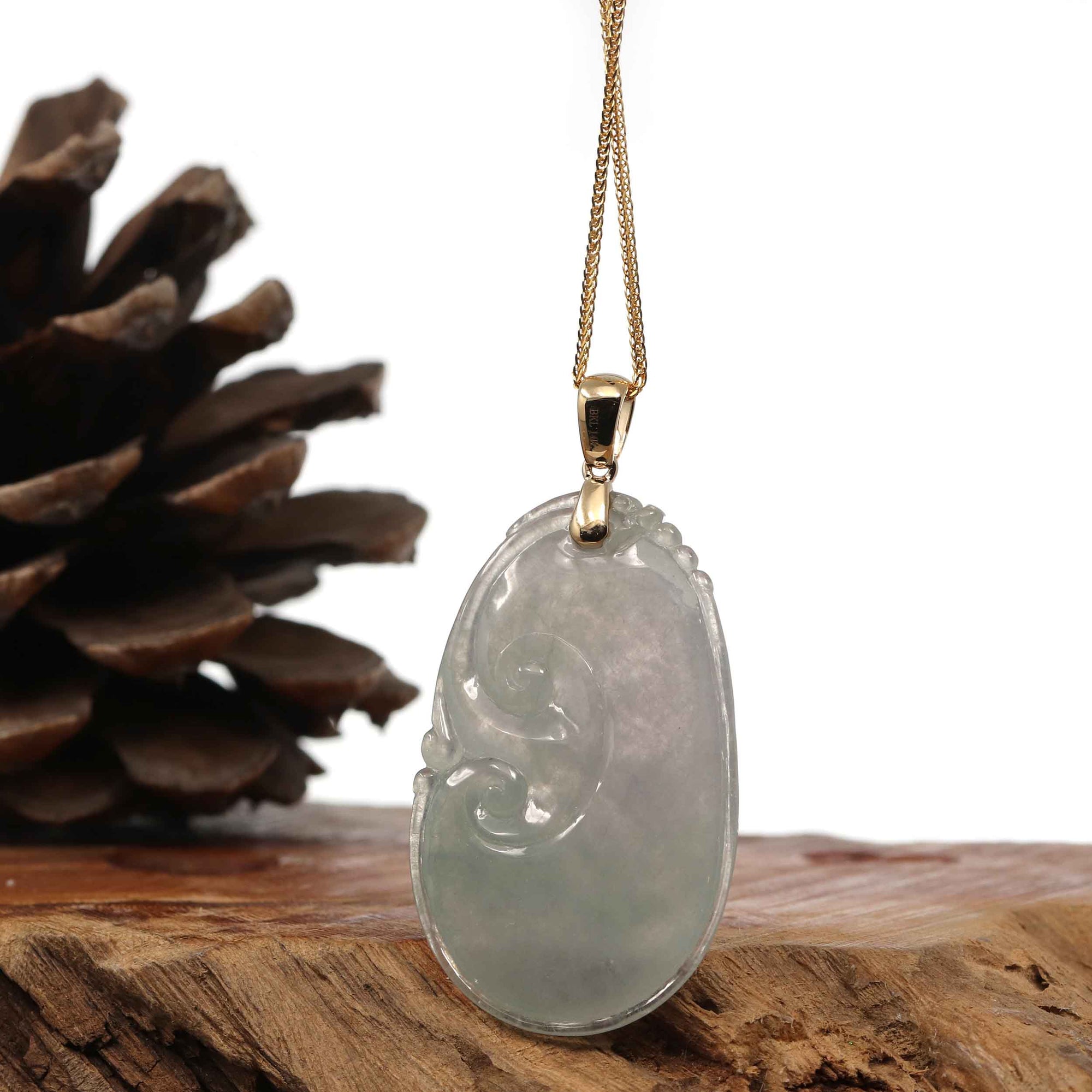 Baikalla Jewelry Jade Pendant Copy of 14k Yellow Gold Genuine Burmese Light Lavender Jadeite Happiness and Safety (Fu &amp; Pingan) Pendant Necklace