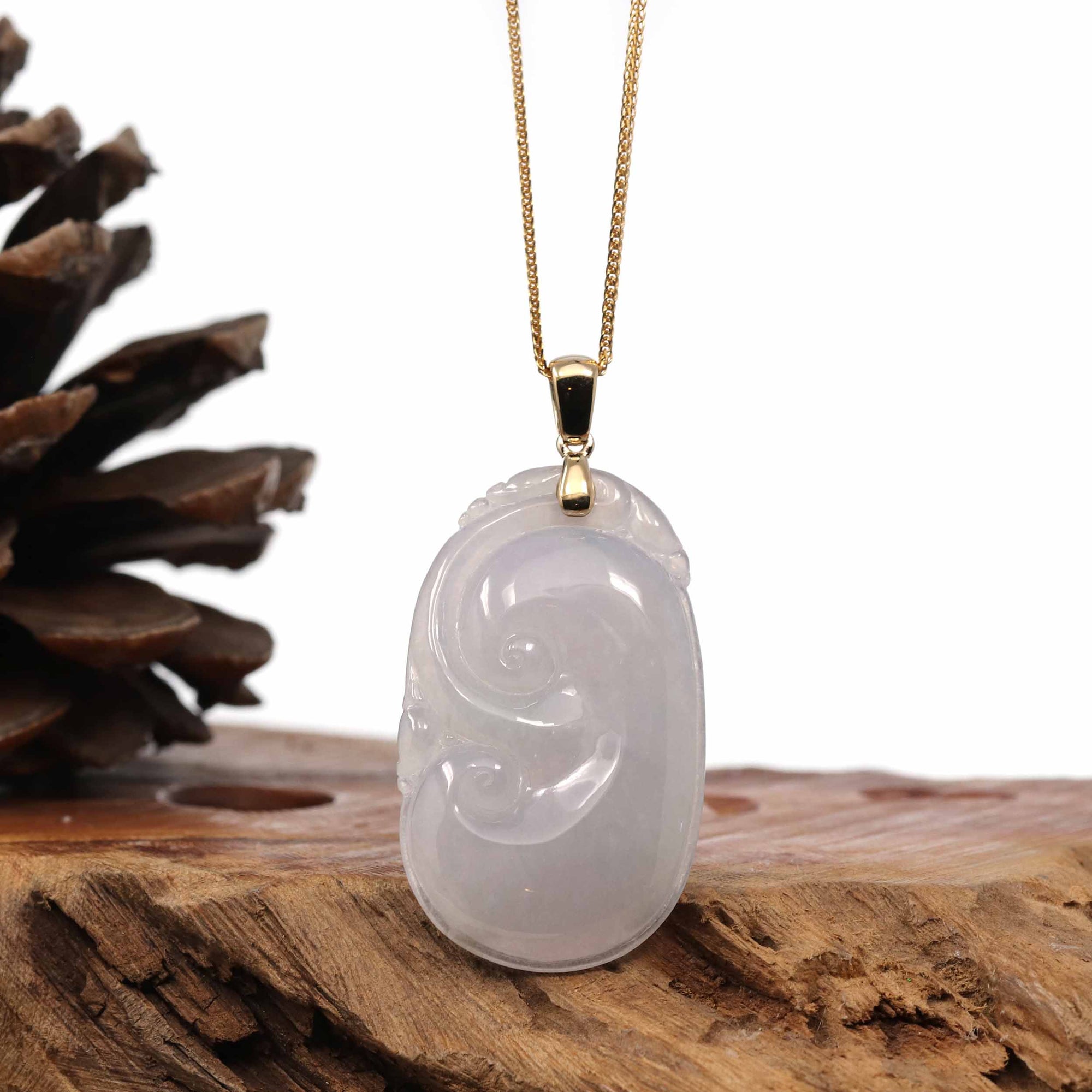 Baikalla Jewelry Jade Pendant Copy of Copy of Copy of Copy of Copy of 14k Yellow Gold Genuine Burmese Light Lavender Jadeite Happiness and Safety (Fu & Pingan) Pendant Necklace