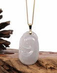 Baikalla Jewelry Jade Pendant Copy of Copy of Copy of Copy of Copy of 14k Yellow Gold Genuine Burmese Light Lavender Jadeite Happiness and Safety (Fu & Pingan) Pendant Necklace