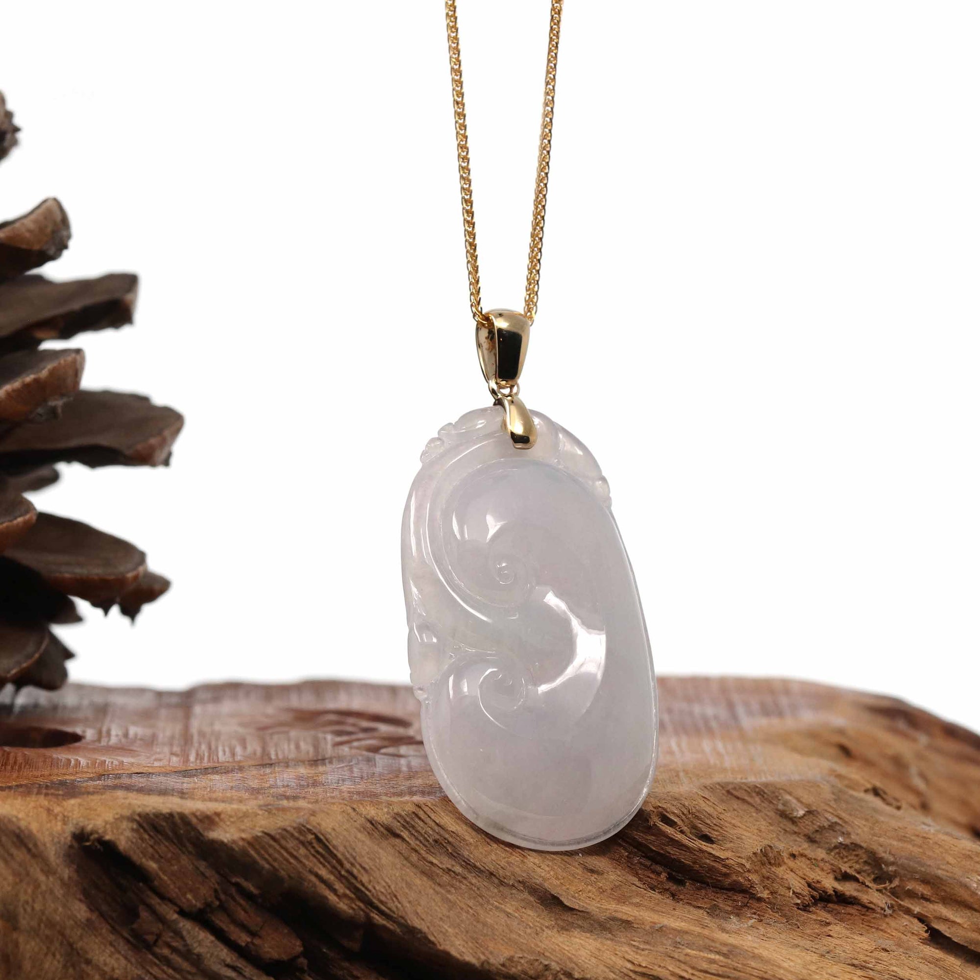 Baikalla Jewelry Jade Pendant Copy of Copy of Copy of Copy of Copy of 14k Yellow Gold Genuine Burmese Light Lavender Jadeite Happiness and Safety (Fu & Pingan) Pendant Necklace