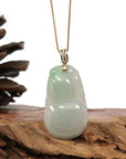 Baikalla Jewelry Jade Pendant 14K Yellow Gold Jadeite Jade Good Luck Hulu Bottle Gourd Necklace With Diamonds