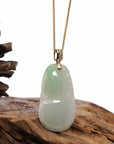 Baikalla Jewelry Jade Pendant 14K Yellow Gold Jadeite Jade Good Luck Hulu Bottle Gourd Necklace With Diamonds