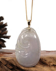 Baikalla Jewelry Jade Pendant Copy of Copy of Copy of 14k Yellow Gold Genuine Burmese Light Lavender Jadeite Happiness and Safety (Fu & Pingan) Pendant Necklace