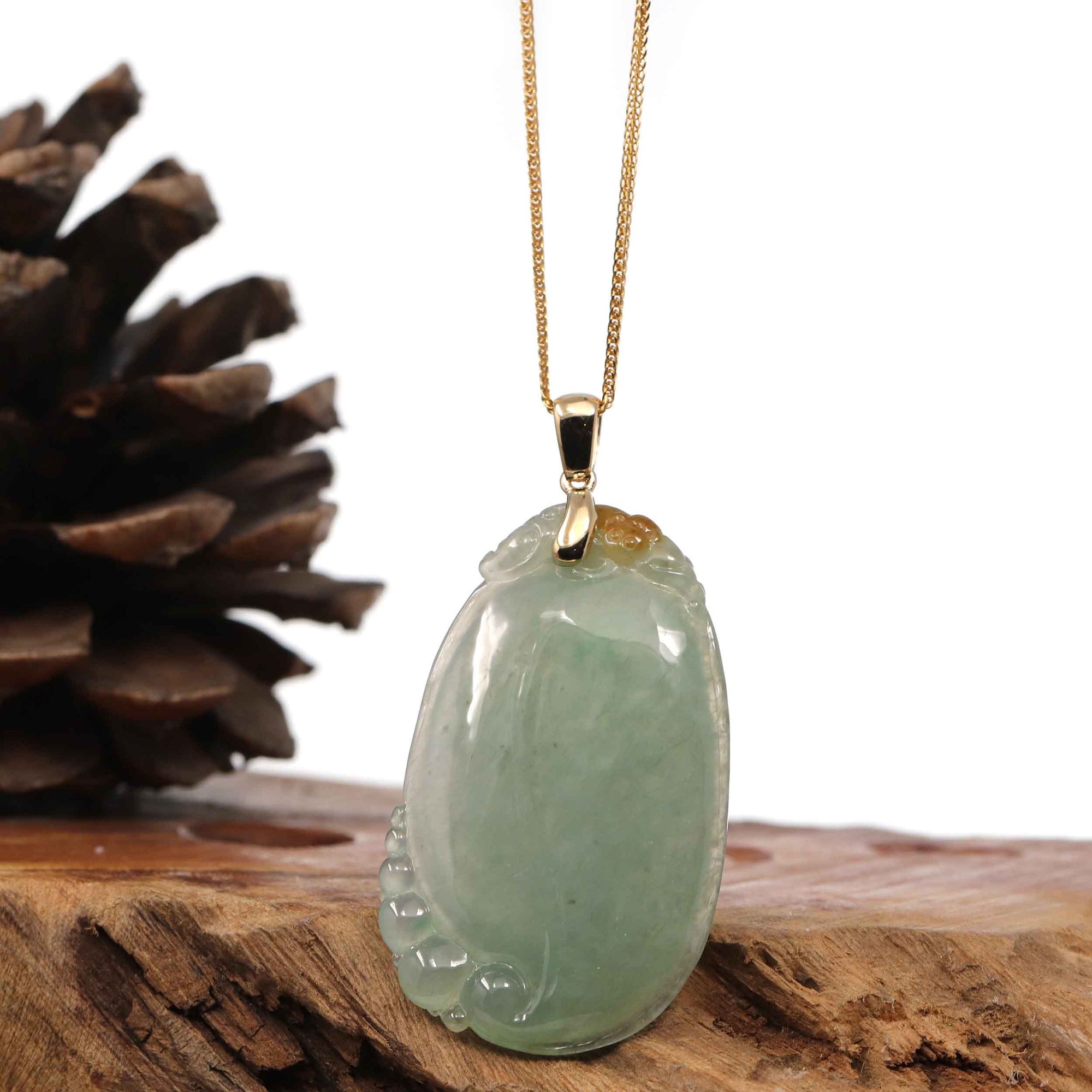 Baikalla Jewelry Jade Pendant Copy of Copy of Natural Ice Lavender Jadeite Jade Shou Tao ( Longevity Peach ) Necklace With 14k Yellow Gold Bail