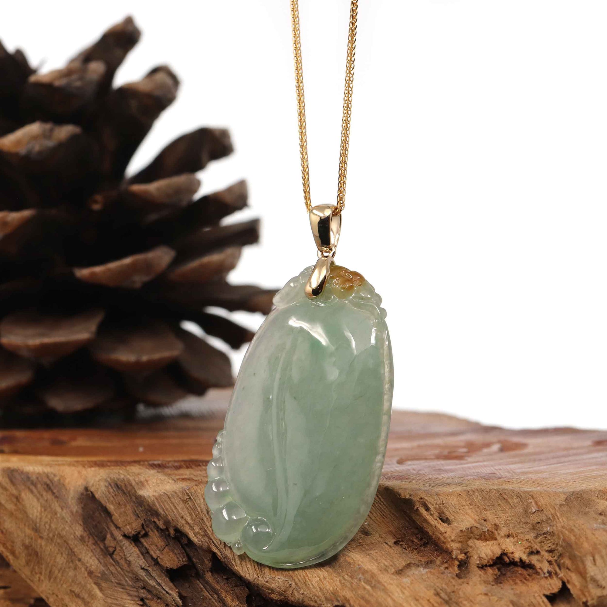 Baikalla Jewelry Jade Pendant Copy of Copy of Natural Ice Lavender Jadeite Jade Shou Tao ( Longevity Peach ) Necklace With 14k Yellow Gold Bail