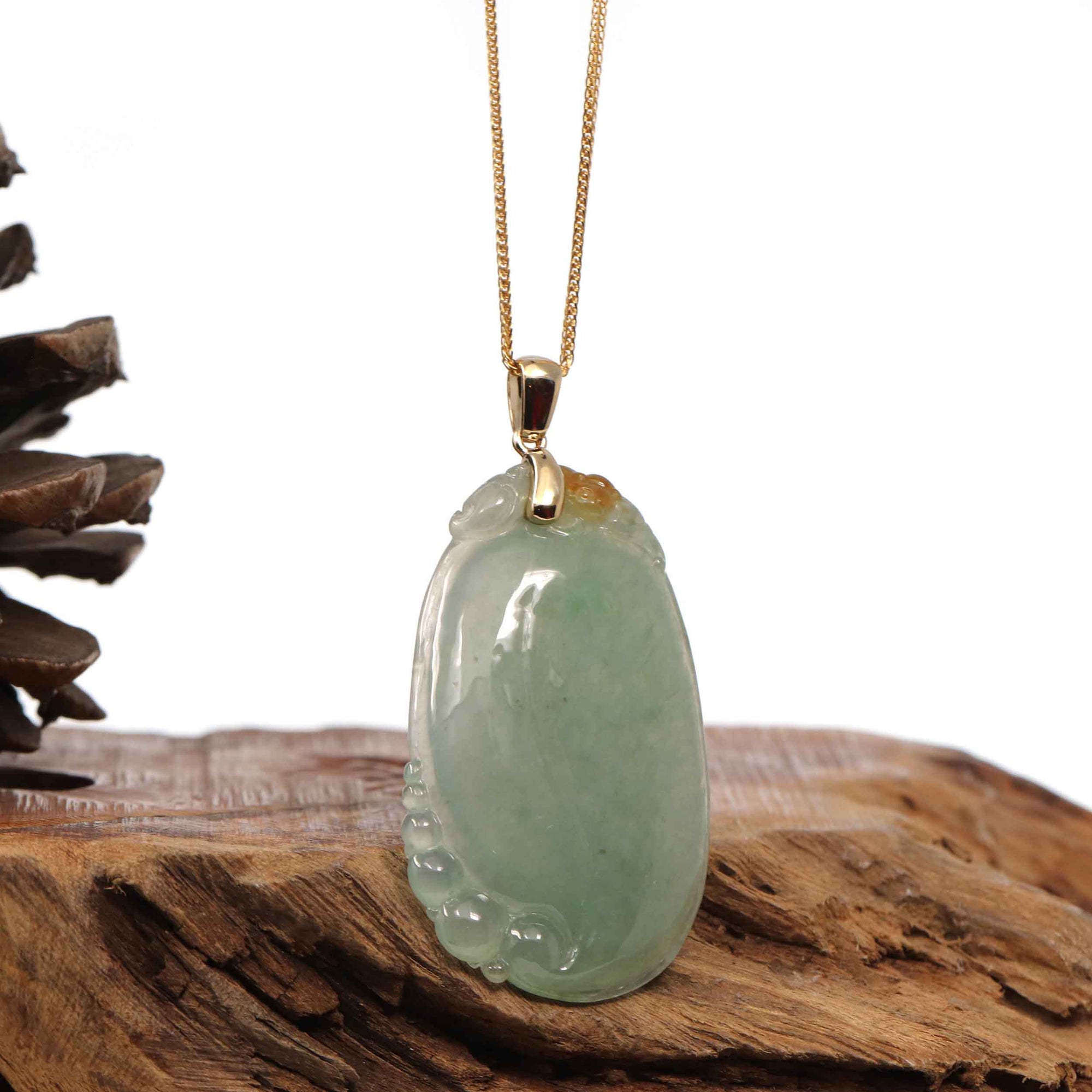 Baikalla Jewelry Jade Pendant Copy of Copy of Natural Ice Lavender Jadeite Jade Shou Tao ( Longevity Peach ) Necklace With 14k Yellow Gold Bail